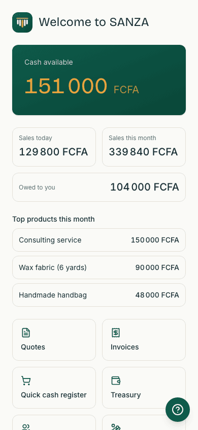 The owner's dashboard: consolidated cash position, today's sales, overdue receivables, alerts — all on one screen, first thing in the morning.