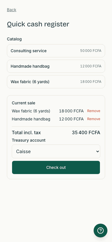 Till mode: pick products, take payment, and hand over a receipt in under 30 seconds — even with no internet connection.